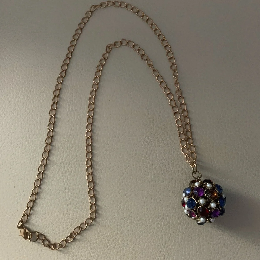 Purple & Blue Rhinestone Orb Pendant With Chain - Picture 2 of 7